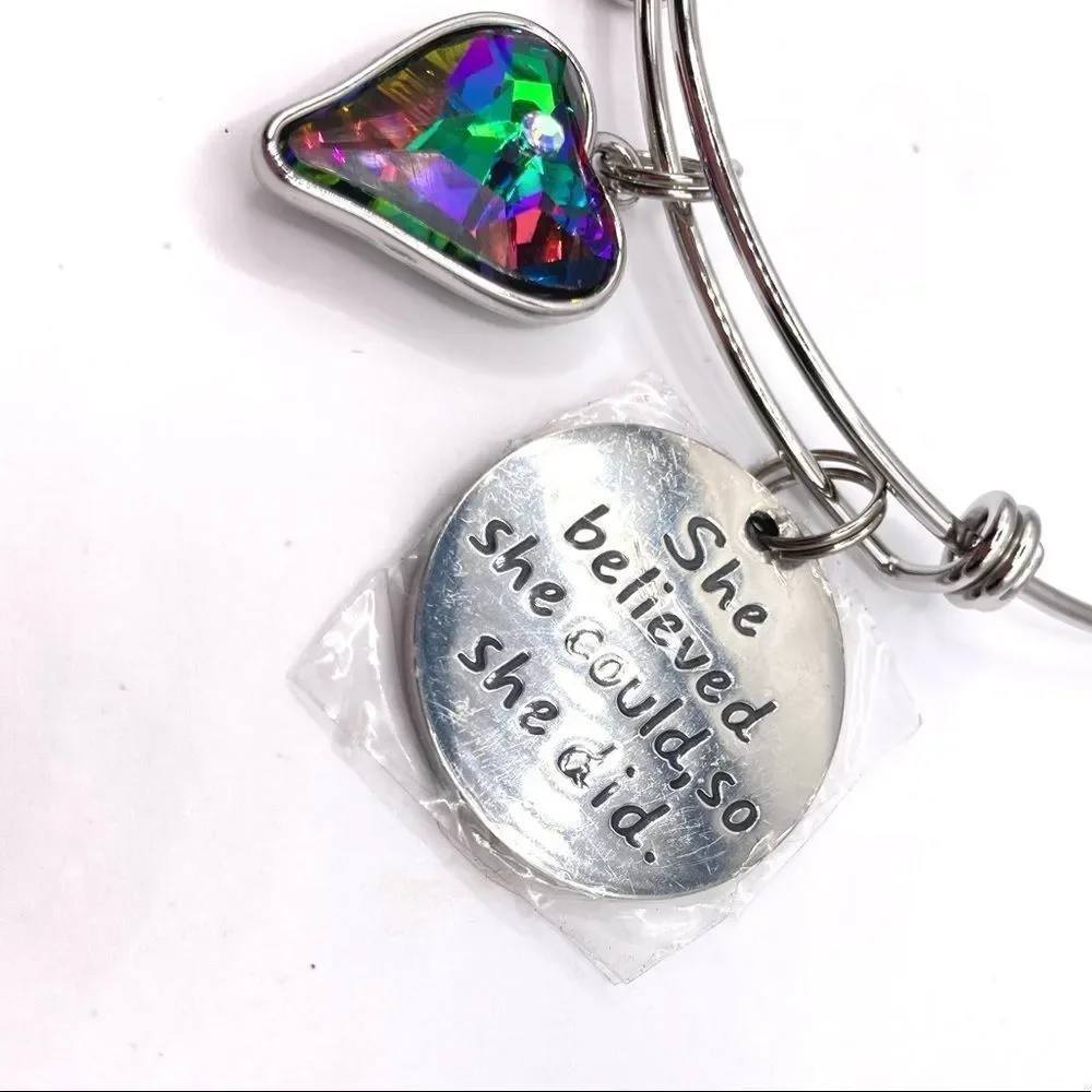 Silver Charm Bangel Bracelet Graduation Heart Message Charm Bangle Bracelet